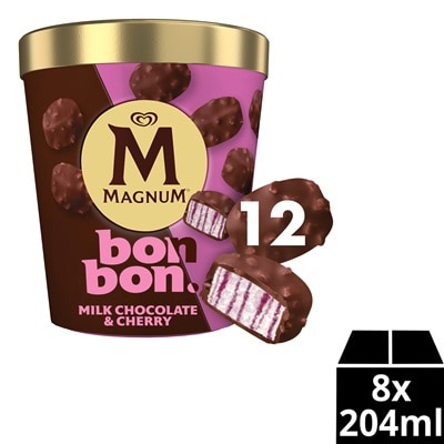 Magnum Bonbon Cherry & Milk Chocolate Ice Cream Frozen Snack 12x17ml 204ml Tub (8 Pack)