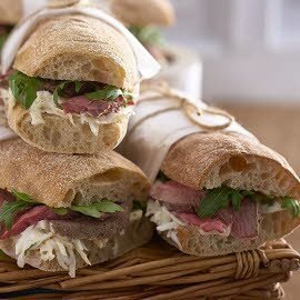 Roast beef ciabatta with celeriac remoulade and rocket Roast beef ciabatta with celeriac remoulade and rocket