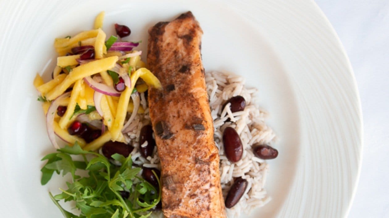 Sticky Jerk Salmon with a Mango Salsa – recipe