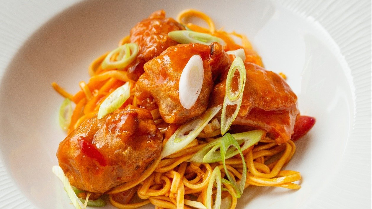 Sweet & Sour Chicken Balls  with noodles – recipe