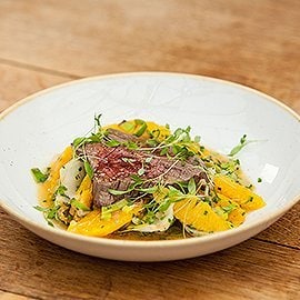 Poached Peppered Venison with a Warm Endive & Orange Salad by Mark Sargeant