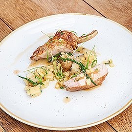 Slow roast pork chop with celeriac and apple by Larry Jayasekara