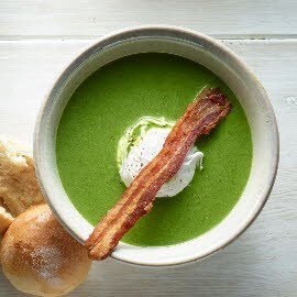 Watercress Soup with Crispy Bacon and Poached Duck Egg Watercress Soup with Crispy Bacon and Poached Duck Egg