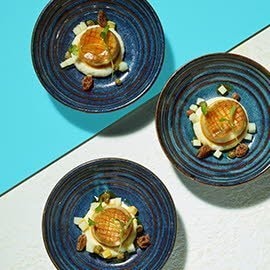 King Oyster Mushroom "Scallops" with Cauliflower & Curry oil King Oyster Mushroom "Scallops" with Cauliflower & Curry oil