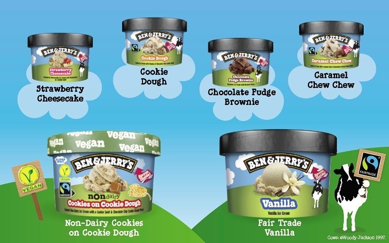Ben & Jerry’s Ice Cream: Strawberry, Cookie Dough, Chocolate Fudge Brownie, Caramel Chew Chew, Non-Dairy Cookies on Cookie Dough, Fair Trade Vanilla Ben & Jerry’s Ice Cream: Strawberry, Cookie Dough, Chocolate Fudge Brownie, Caramel Chew Chew, Non-Dairy Cookies on Cookie Dough, Fair Trade Vanilla